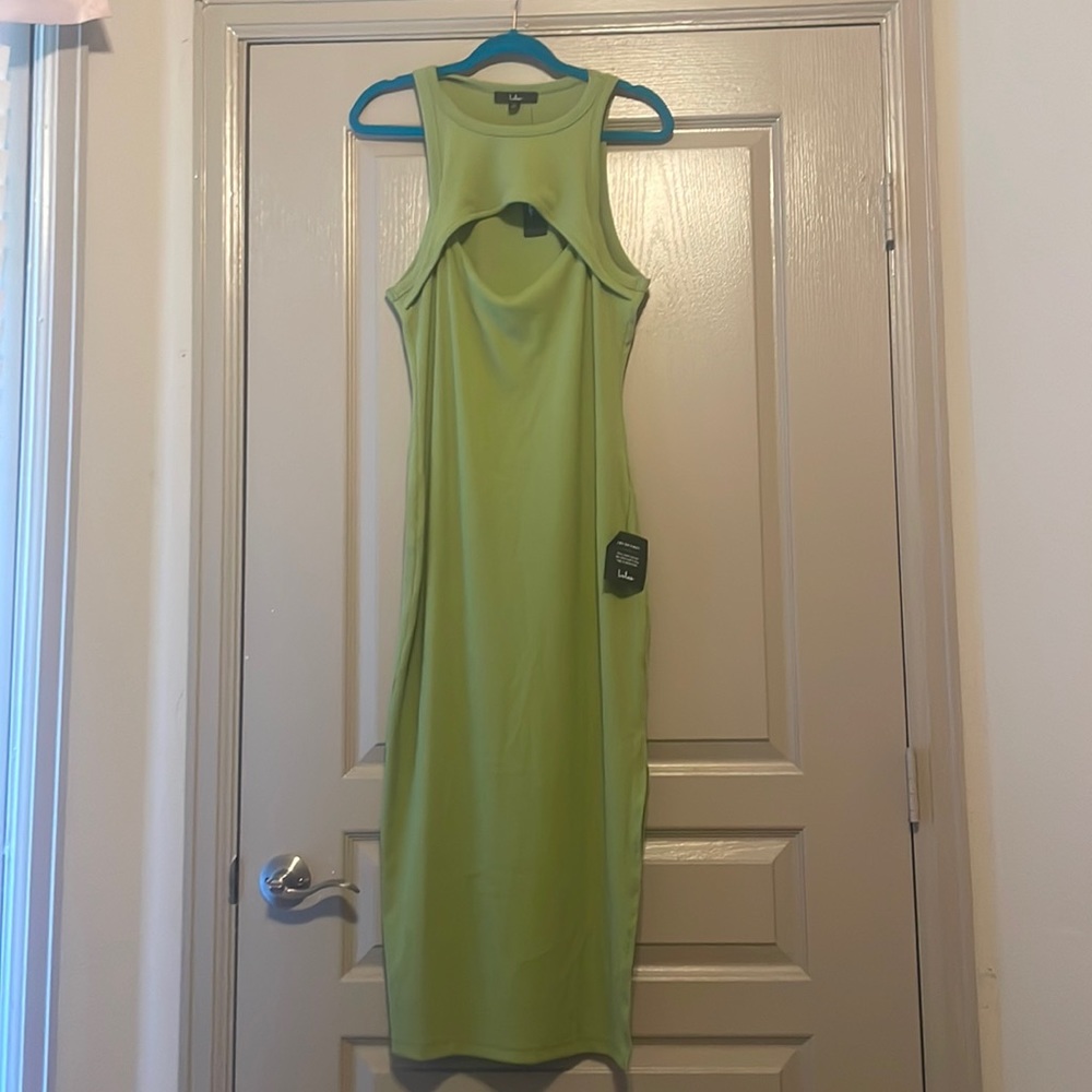 Lulus lime green chest cutout fitted dress